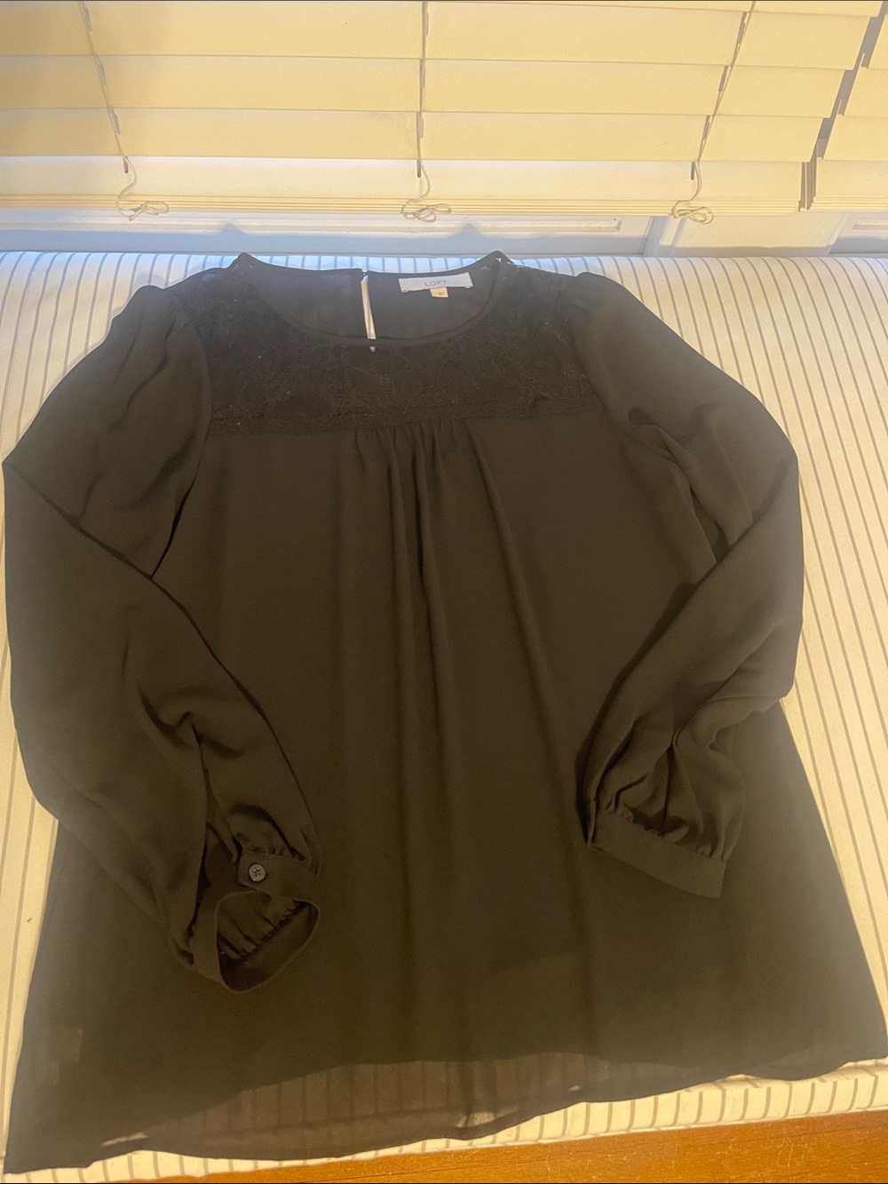 LOFT Black Long-Sleeve Lace Yoke Blouse